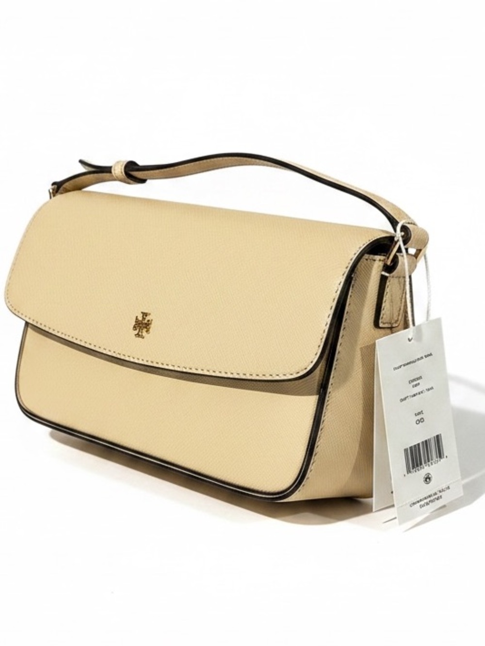 Tory Burch Leather Flap Shoulder Bag Beige Buff Gold Hardware Crossbody NWT $375